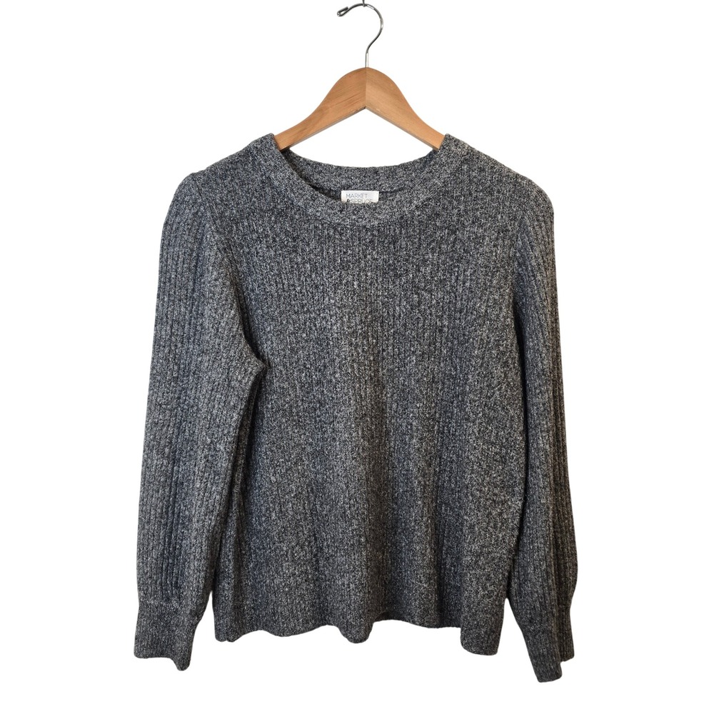 Market & Spruce Sweater Women Medium Gray Ribbed Knit Crewneck Long Sleeve